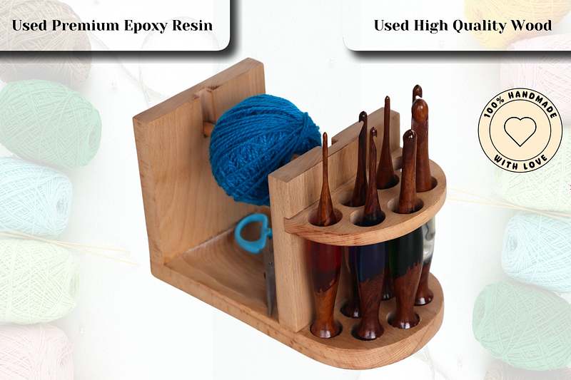 Handcrafted wooden yarn holder and crochet organizer