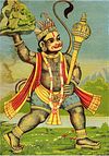 Divine Strength: Lord Hanuman Carrying the Mountain-Raja Ravi Verma