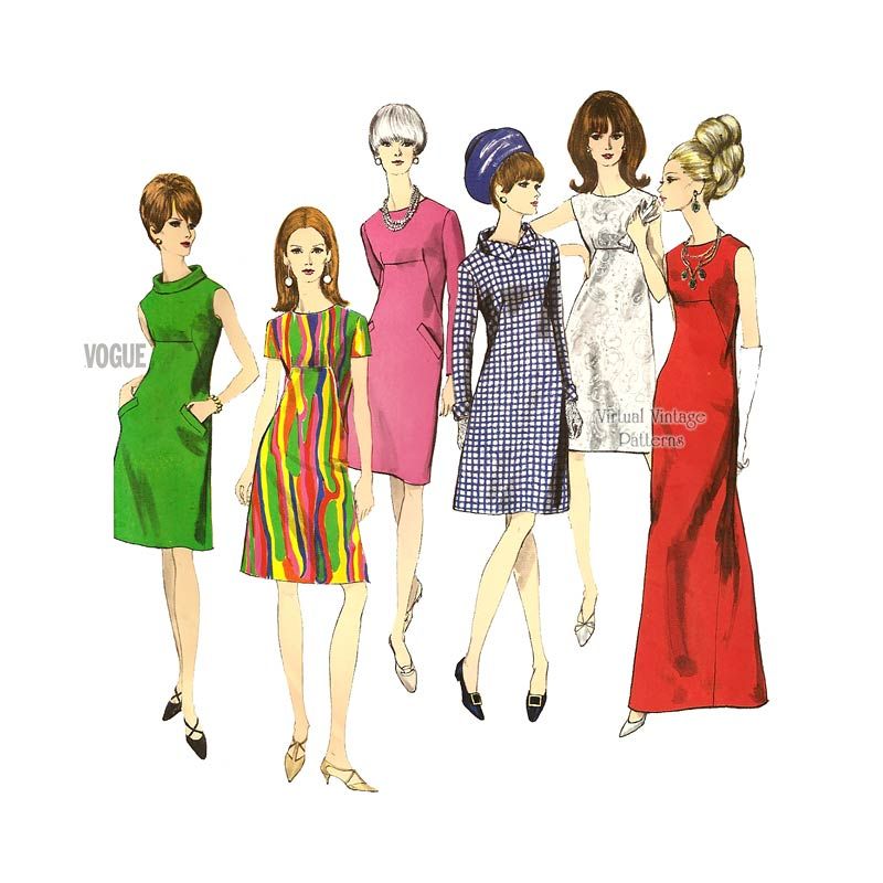 vogue a line dress pattern 1960s Vogue Sewing Pattern, One-piece A-line Dress