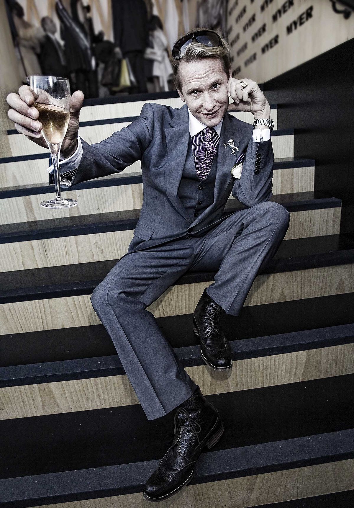 Portrait of Carson Kressley at Crown Oaks Day, Flemington Racecourse.