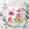 Pink Geranium | Botanical Art Card | Watercolour Original Illustration | Square | with Envelope