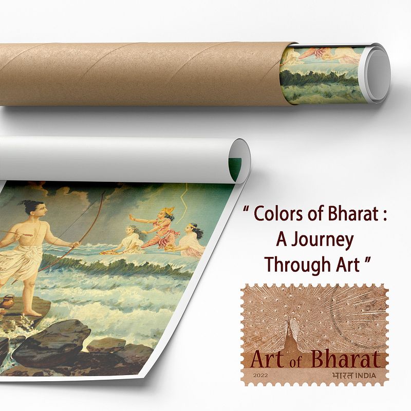 Sri Rama Vanquishing the Sea – A Divine Confrontation by Raja Ravi Verma
