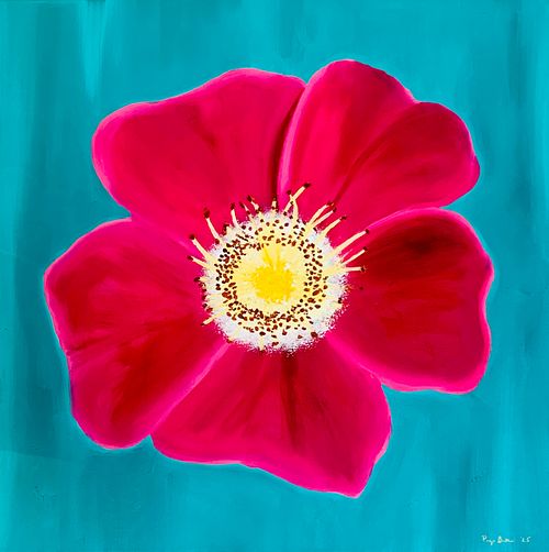 Original Painting Innocence with Bright Wild Rose Symbolism