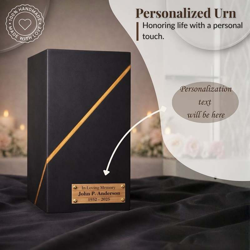 Black Modern Wooden Memorial Urn | Golden Resin Inlay