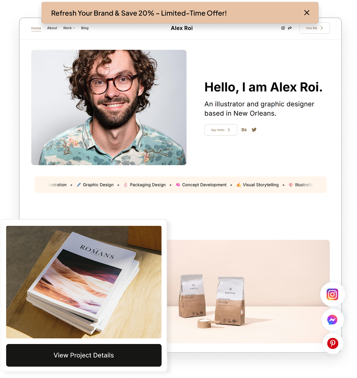Pixpa portfolio website template with built-in client galleries, store and tools