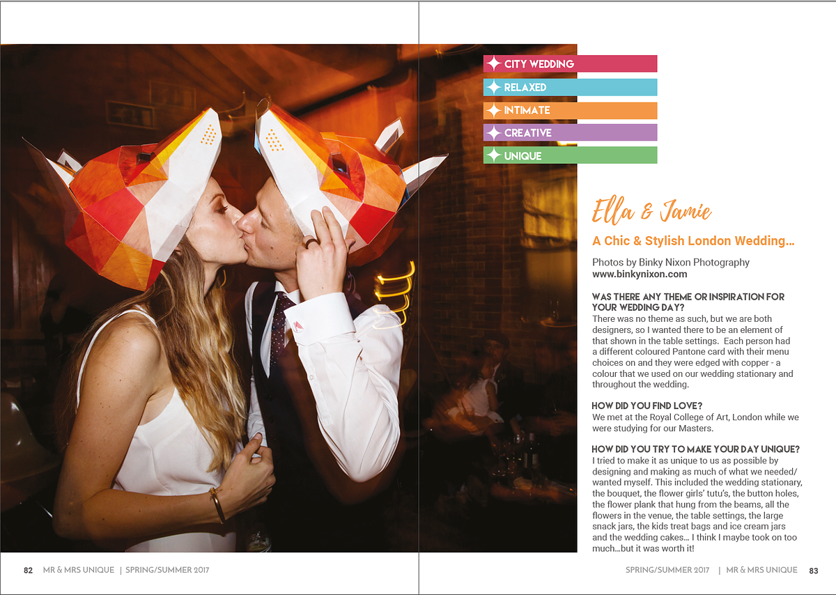 kissing couple wearing fox masks on the top of the heads