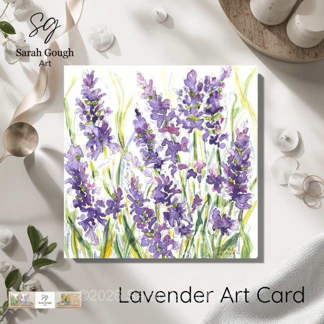 Lavender | Floral Art Card | Watercolour Original Illustration | with Envelope | Wildflowers