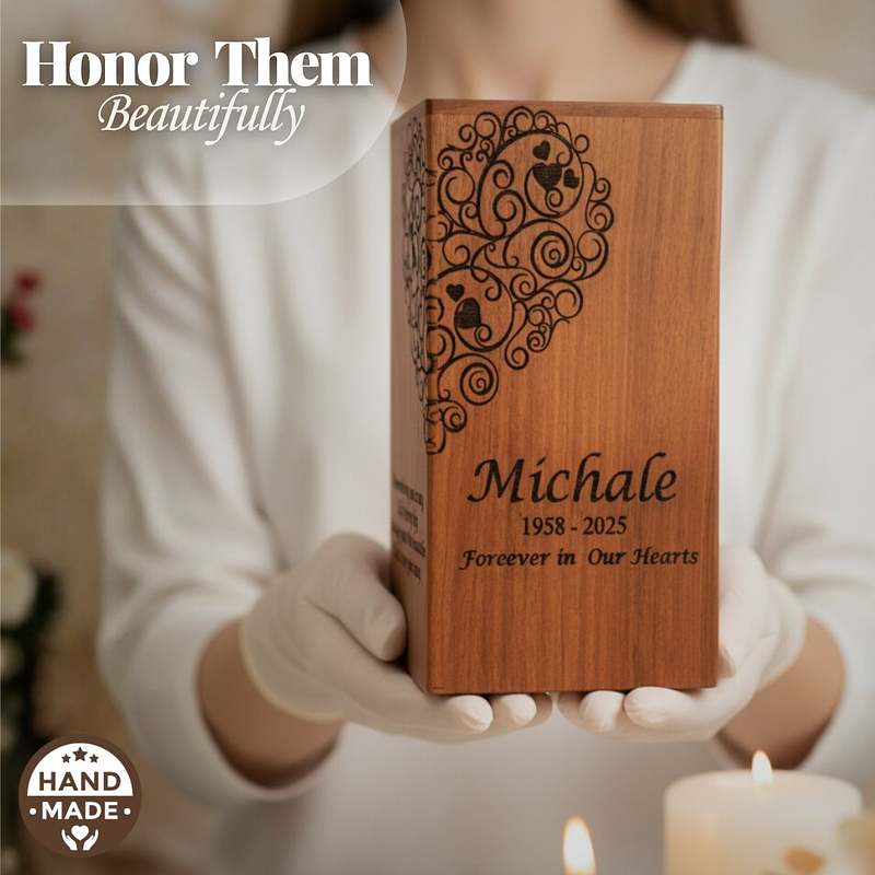 Heart Shape Tree of Life Wood Cremation Urn Box