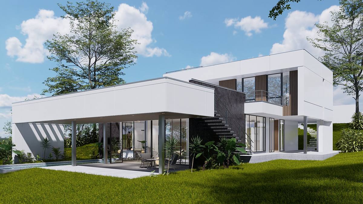 render exterior vivienda lujo Puerto Rico arquitectura tropical