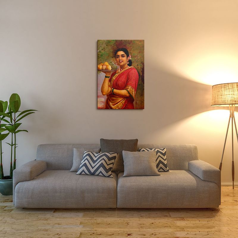 Madri – The Graceful Maharashtrian Lady with Fruit by Raja Ravi Verma