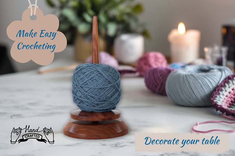 Wooden Yarn Holder | Handmade Wood Yarn Spinner for Crochet & Knitting