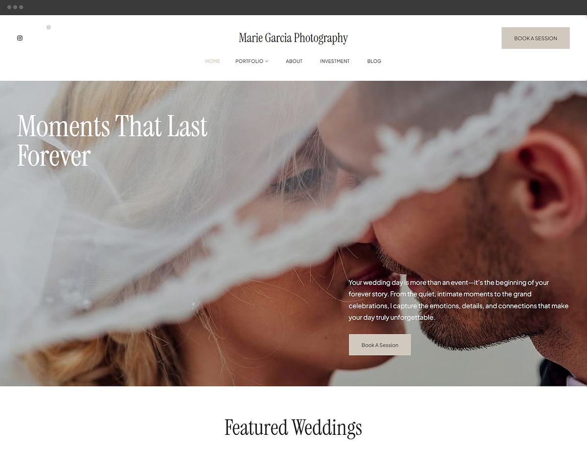 Photographer portfolio website template