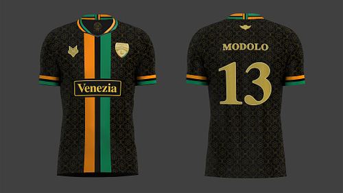 Front and back views of Venezia FC home shirt concept displayed side by side.