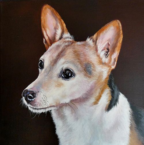 Colorful dog portrait painting capturing expression and character