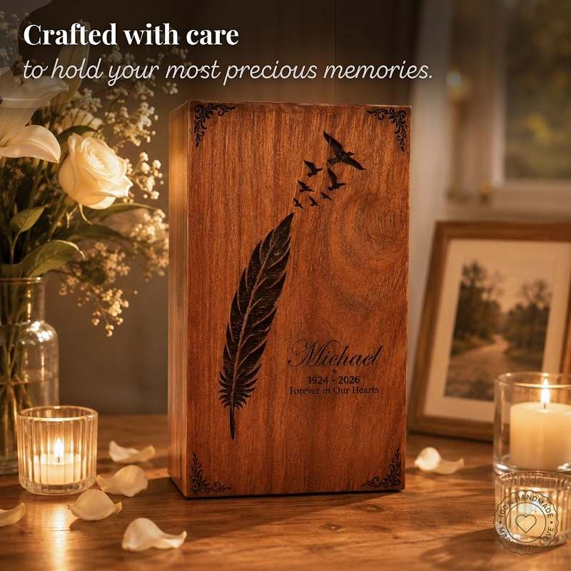 Feather Wood Urn for Ashes