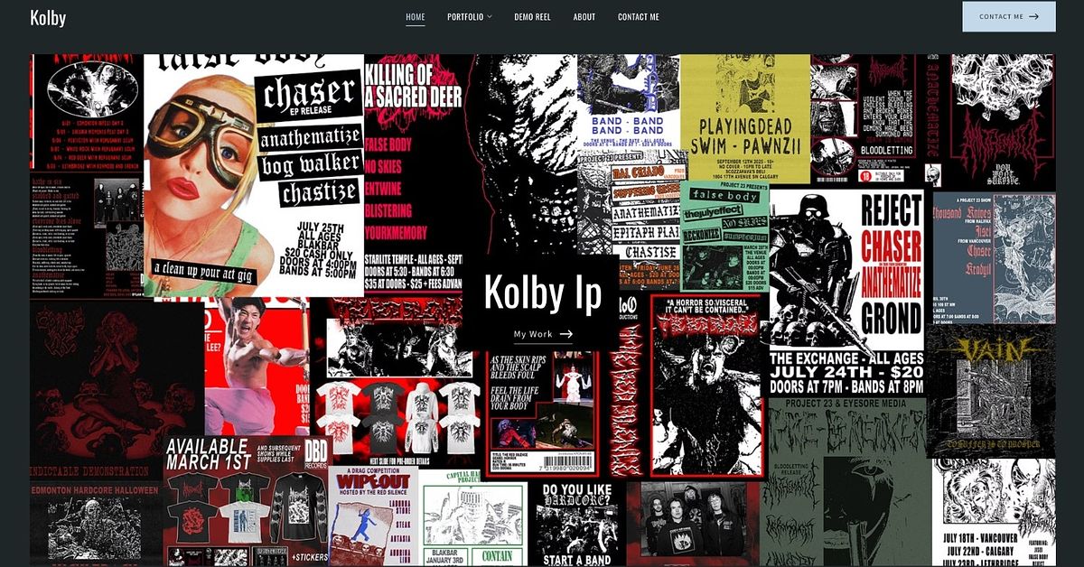Kolby Ip gig poster and band merch design portfolio website