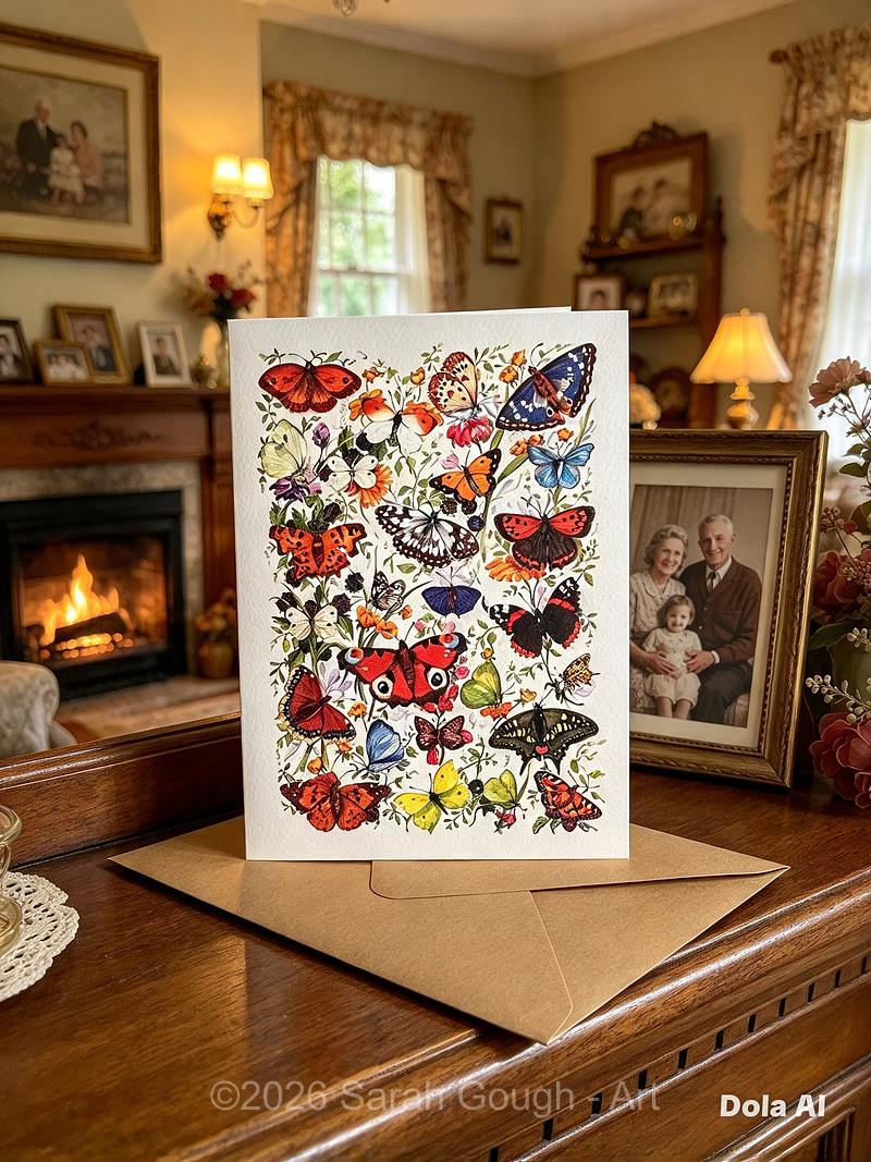 Butterfly Garden | Botanical Illustration | Art Card | with Envelope