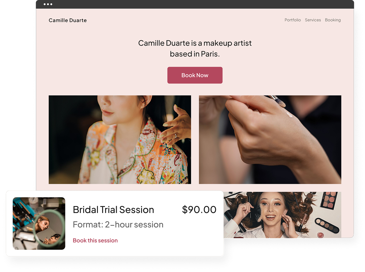 A makeup artist portfolio with a store and client galleries
