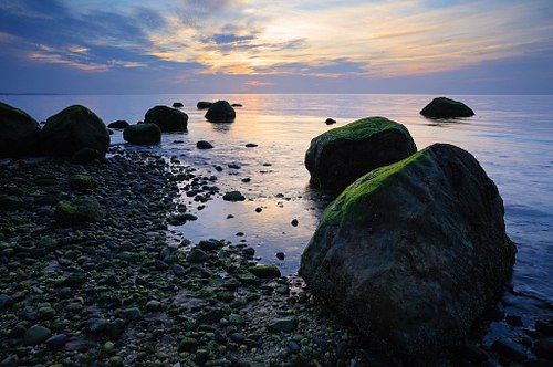 Golden sea in blue light.