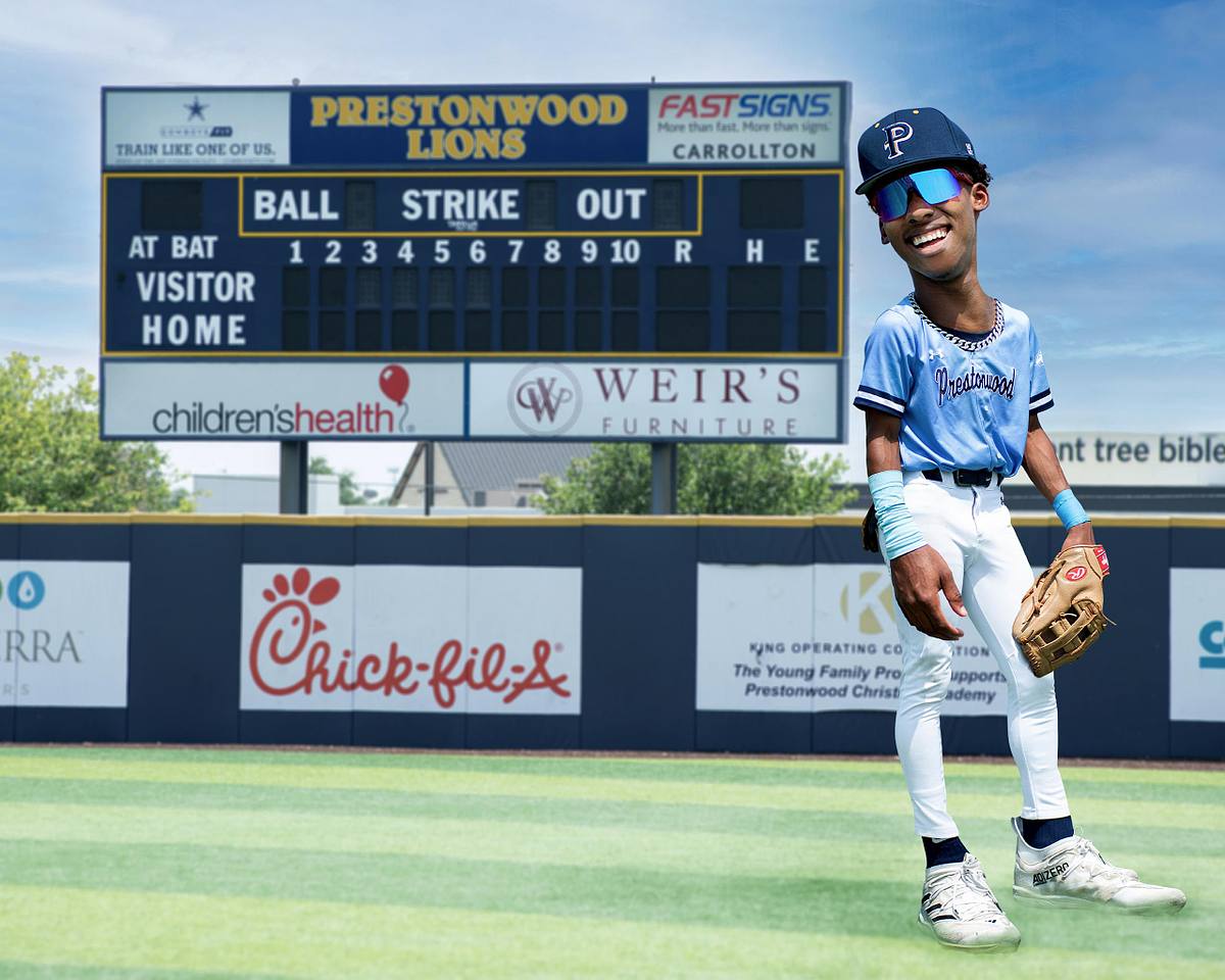 Caricature of a baseball player standing in the stadium outfield, wearing a uniform and glove. | ProClicks Photography