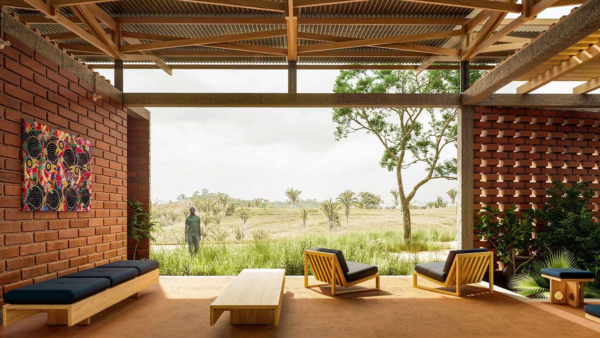 render arquitectura vivienda sostenible Tanzania exterior dise&ntilde;o residencial