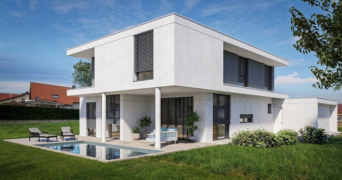 render exterior casa prefabricada Francia arquitectura moderna vivienda