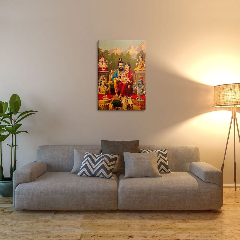 Mahadev Parvati – A Divine Family Portrait by Raja Ravi Varma