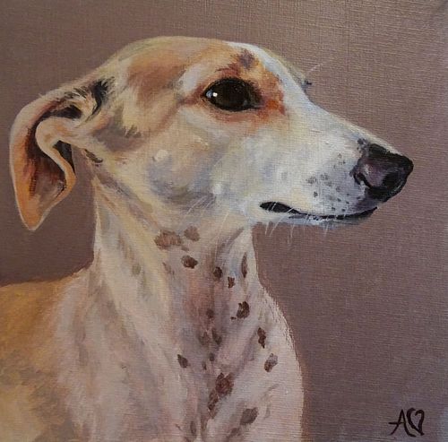 Colorful dog portrait painting capturing expression and character