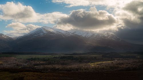Mountains,  trail,  Lost Valley ,Three Sisters, Bidean Nam Bian, Highlands, Scotland, Glencoe, clouds, storm, sun, gloomy, light rays, winter, spring, dark, sky, mor, ridge, hike, adventure, nature, landscape, United Kingdom, UK, travel