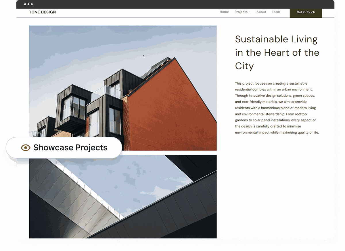 Full-resolution plans and renders on an architecture portfolio website