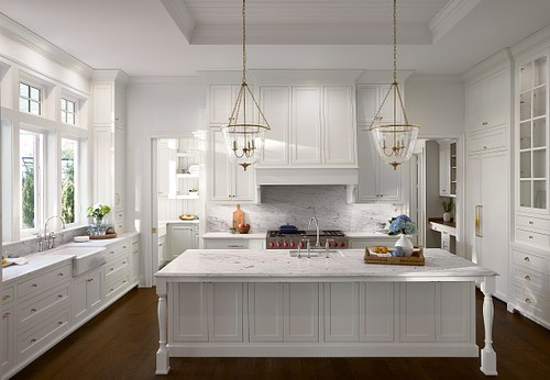Luxury St. Johns County kitchen featuring a modern island and high-contrast design.