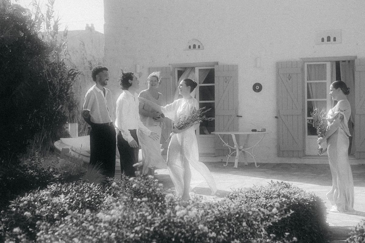 award winning wedding photo of couple before ceremony in Paros Cyclades Greece &ndash; destination wedding photographer