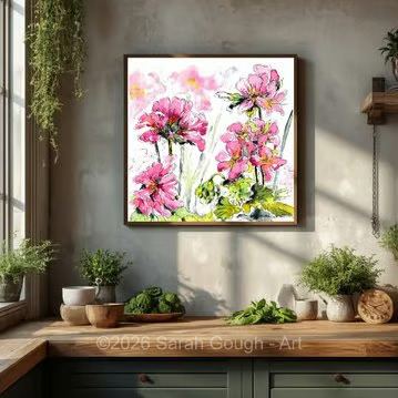 Pink Geranium - Illustration Wall Art Print - Pen and Wash - Garden Flowers