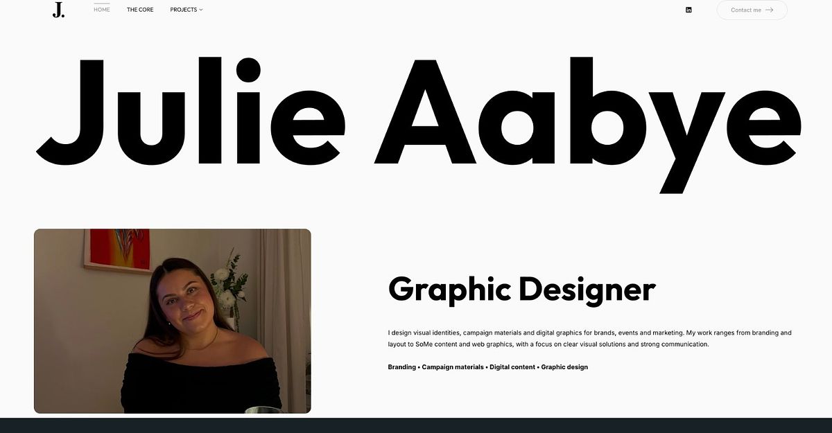 Julie Aabye graphic design portfolio website homepage