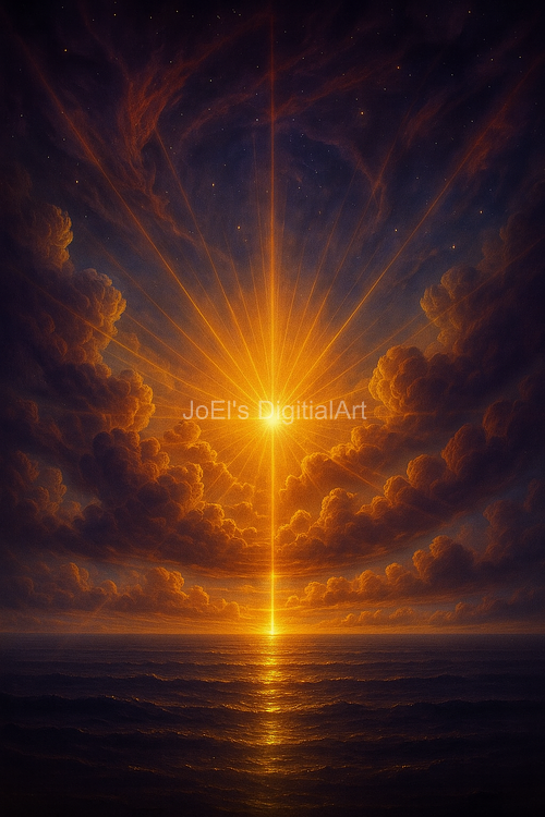 Lichtstrahl verbindet Himmel und Meer