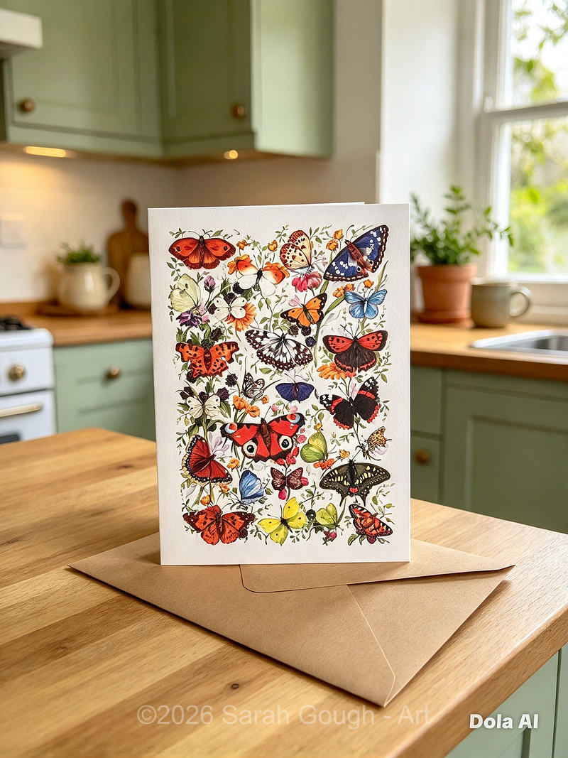Butterfly Garden | Botanical Illustration | Art Card | with Envelope