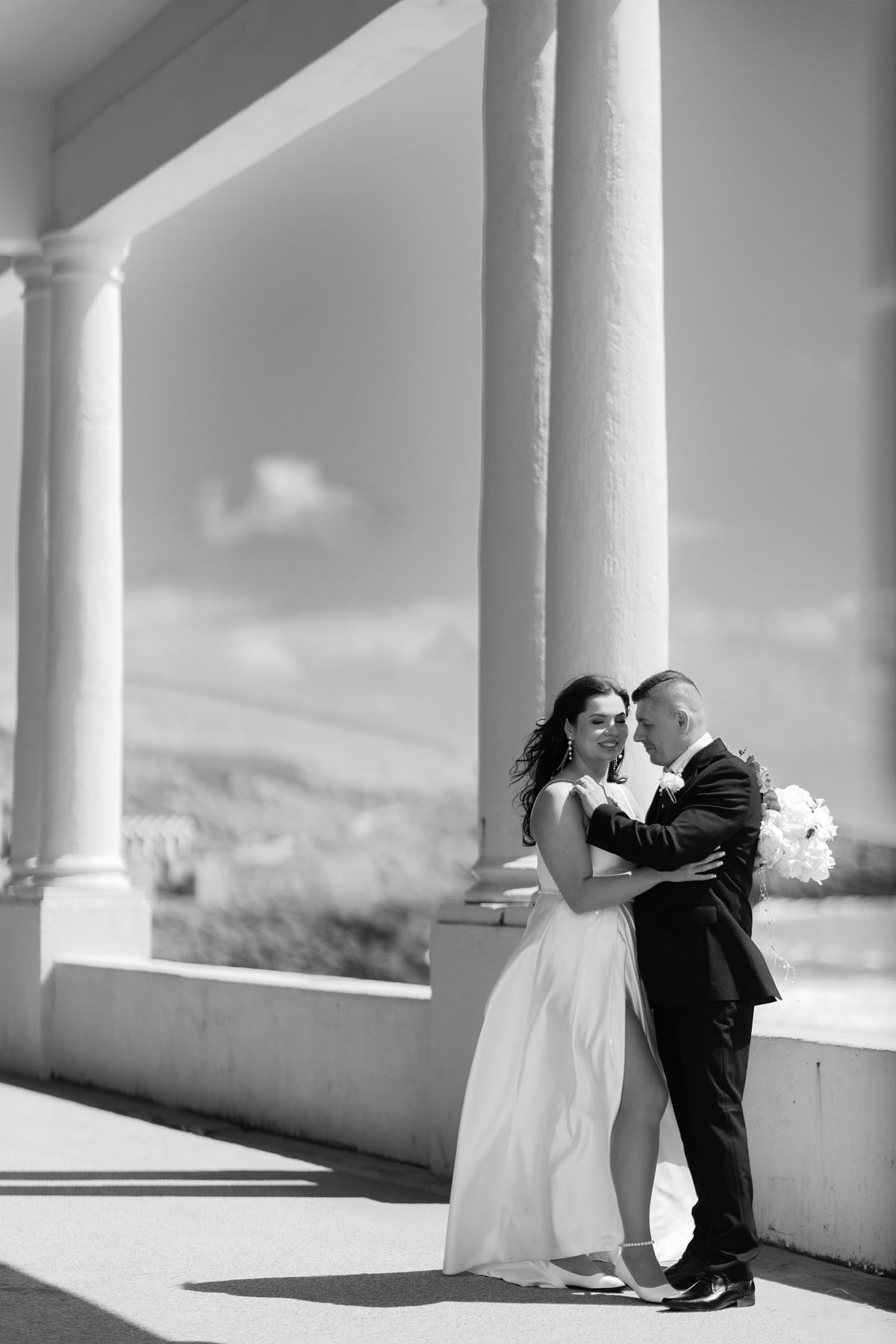 Black and white wedding portrait by Marta Vershynina, South Wales wedding photographer