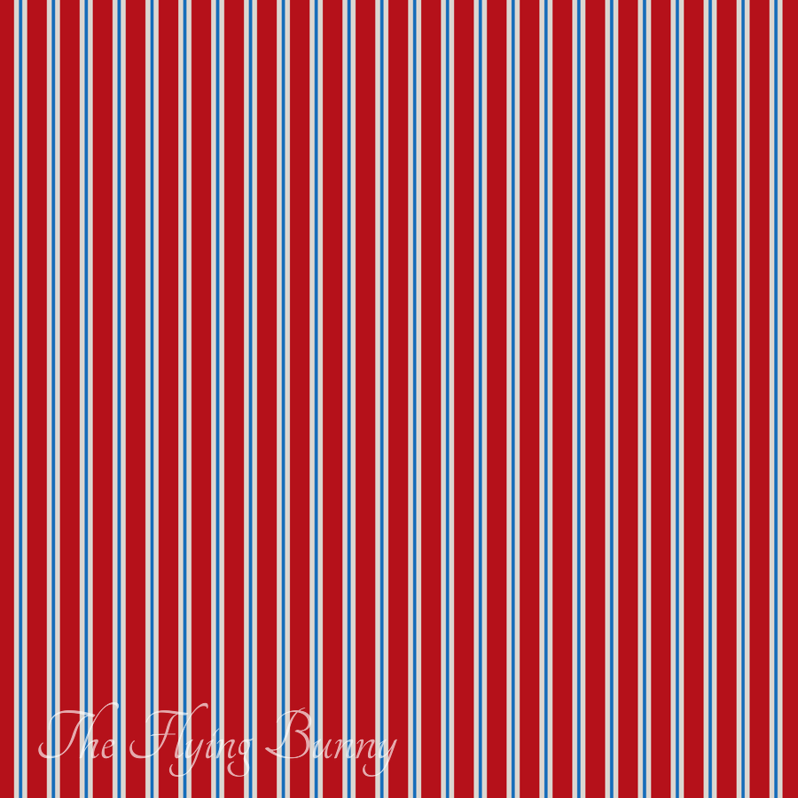 Thin light blue and white vertical stripes repeating across a muted red background in a simple classic stripe pattern.