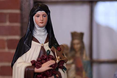 The fully restored statue of St Therese ready to go t