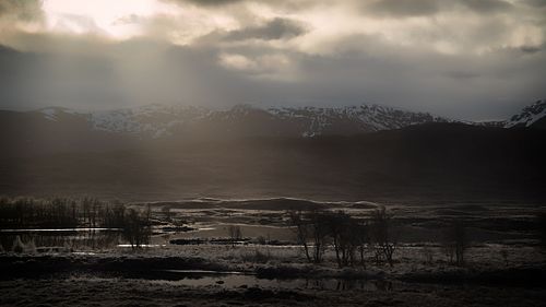 Mountains,  trail,  Lost Valley , Achallader, Highlands, Scotland, Glencoe, clouds, winter, sun, sunrise, light rays, spring, dark, sky, mor, ridge, hike, adventure, nature, landscape, United Kingdom, UK, travel, lake, frost, frozen, snow