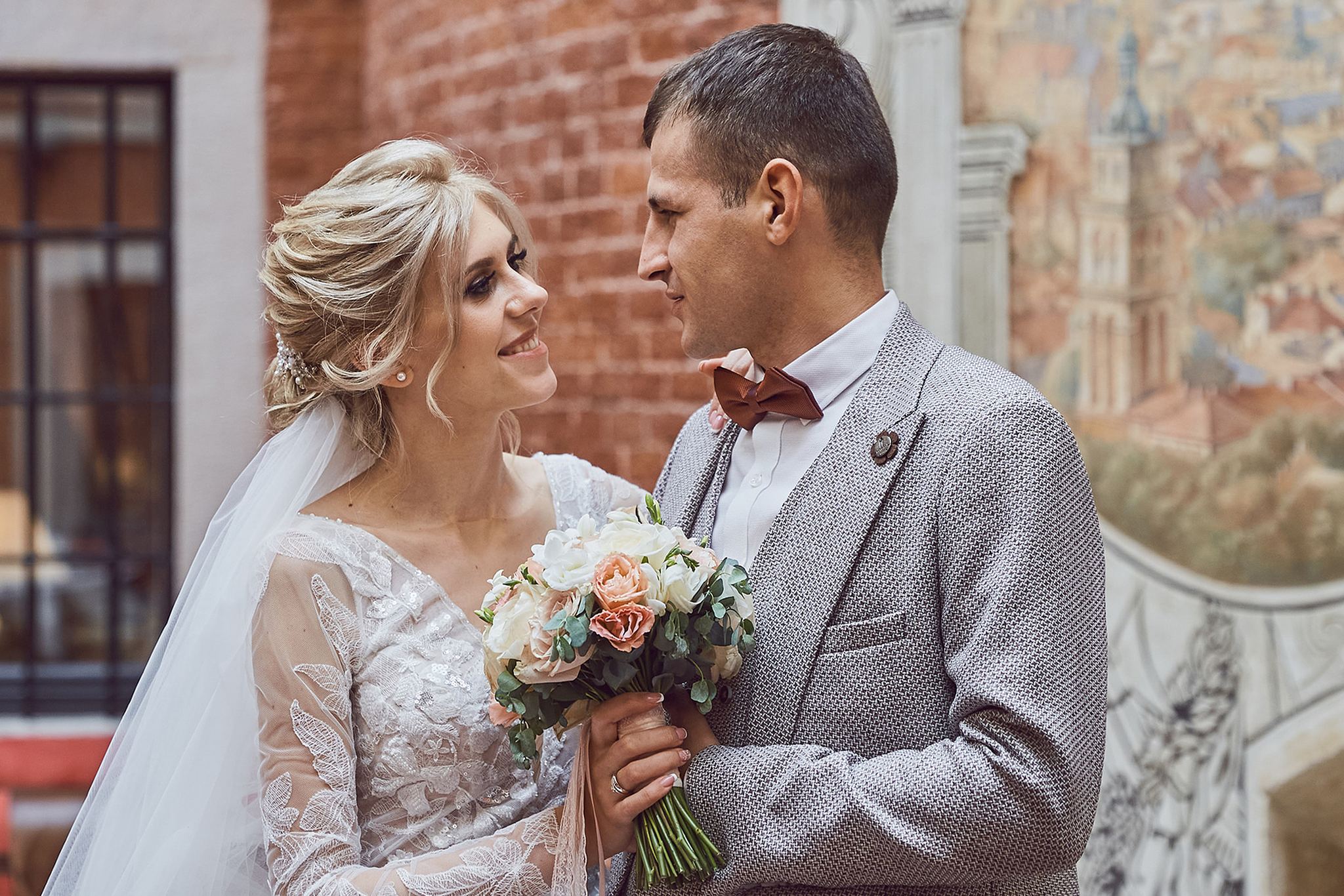 Bride and groom portrait inside the historic Citadel Inn