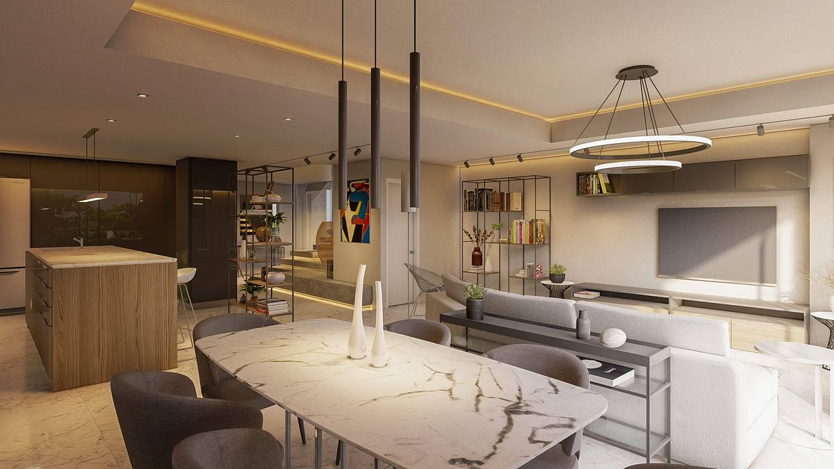 interior apartamento remodelado espacio abierto cocina sala comedor Caracas
