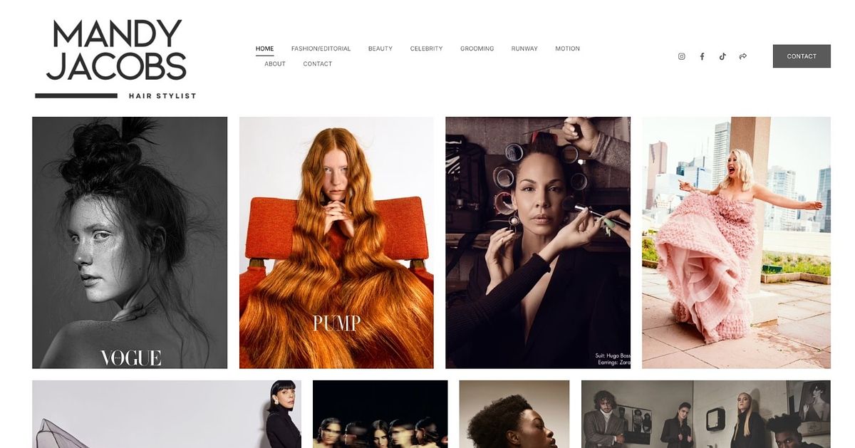 Mandy Jacobs hair stylist portfolio website homepage