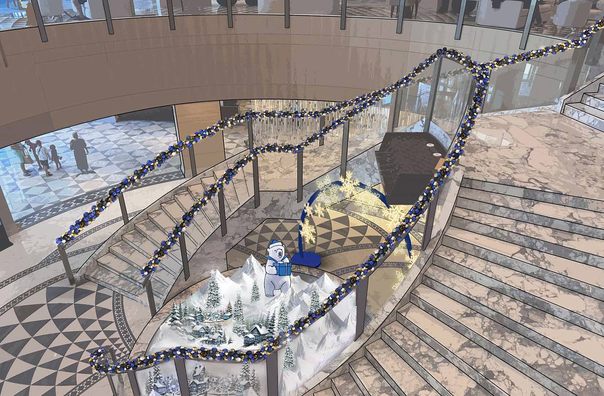 christmas staircase design photomontage luxury hotel