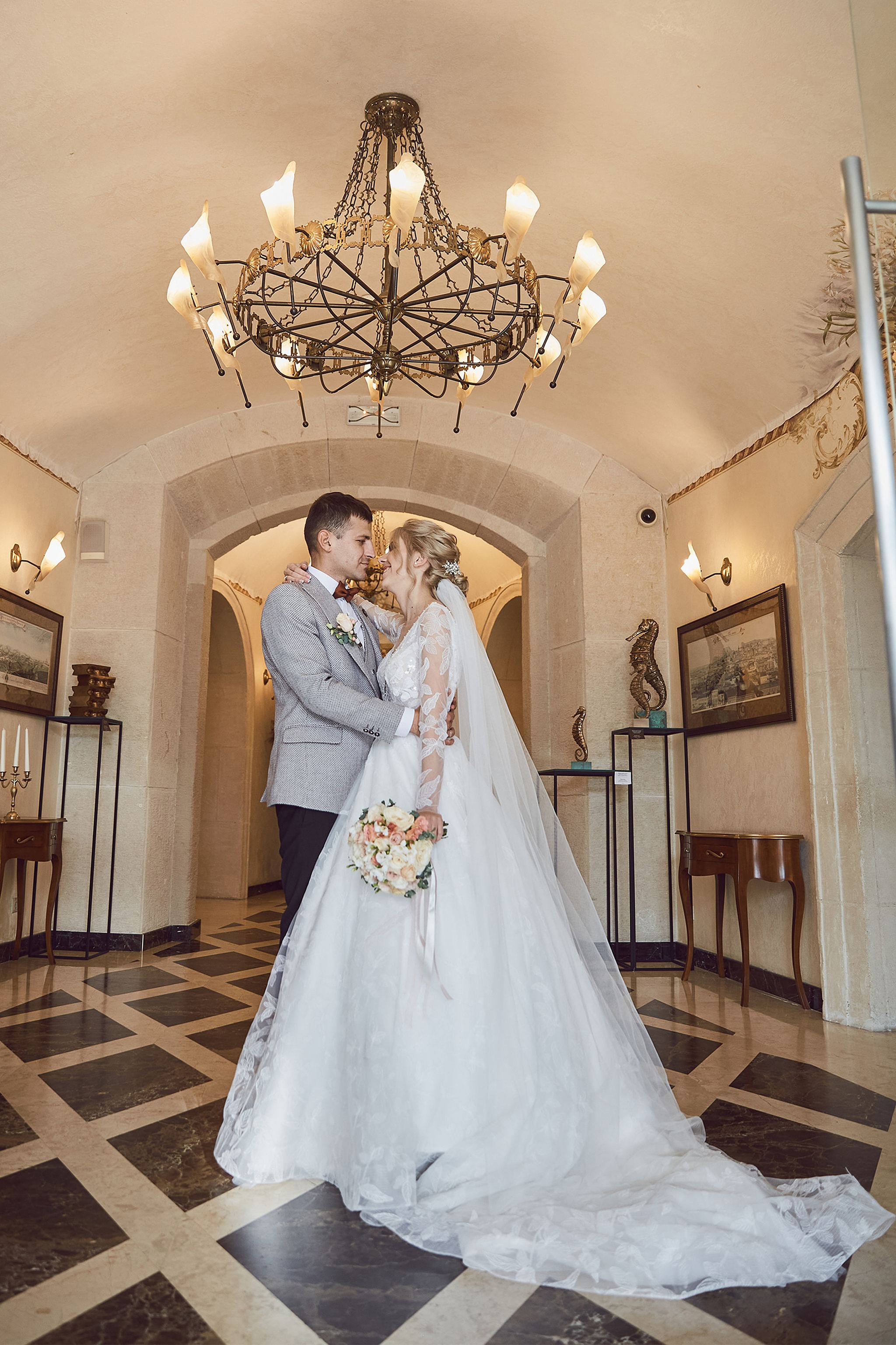 Bride and groom portrait inside Citadel Inn