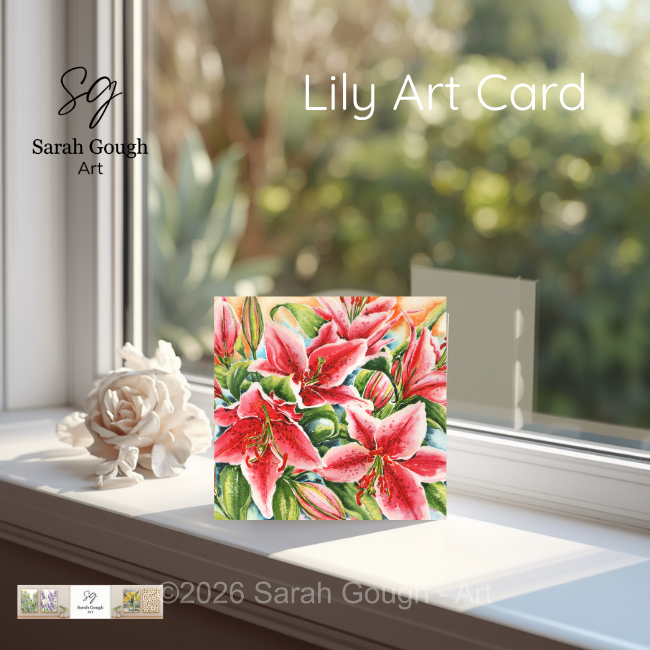 Stargazer Lilies | Floral Art Card | Watercolour Original Illustration | Kraft Envelope