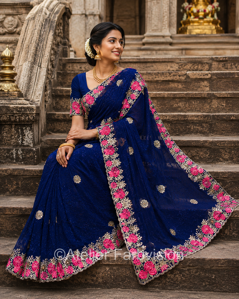Sari Blau Georgette - 1020