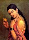 Woman with a Fruit – A Timeless Portrait of Grace and Contemplation by Raja Ravi Verma