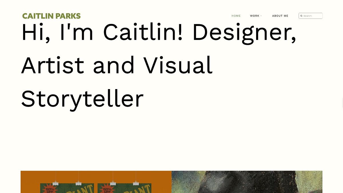 Caitlin Parks graphic designer and artist portfolio website homepage