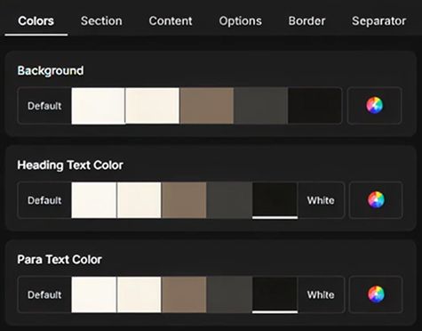 Full design control settings